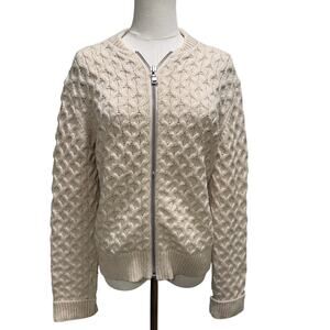 Gap Wool Blend Chunky Cable Knit Zip Sweater Women Small Tall Cream Cozy Winter